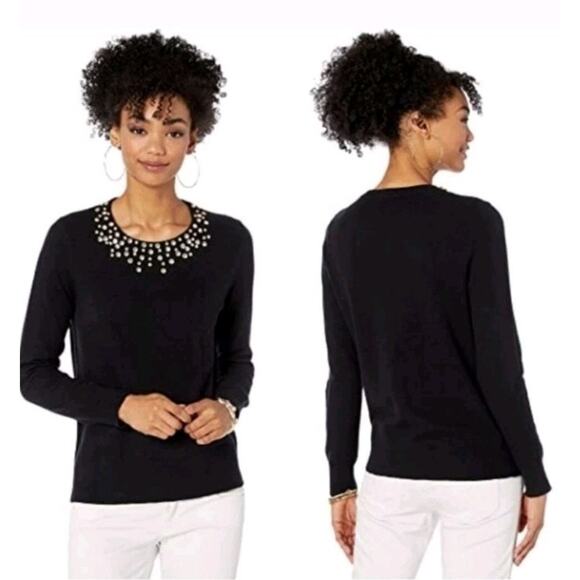 Lilly Pulitzer Odetta Sweater XL Black Sparkly Collar Wool Cashmere EUC - Picture 2 of 11